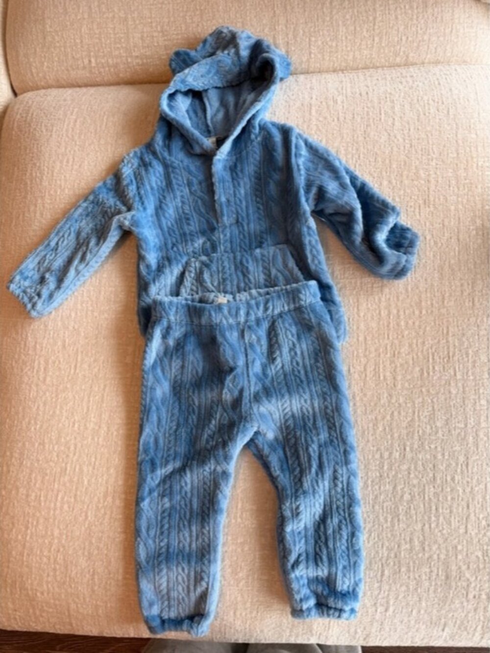 Cozy Blue Hooded Fleece Two-Piece Set